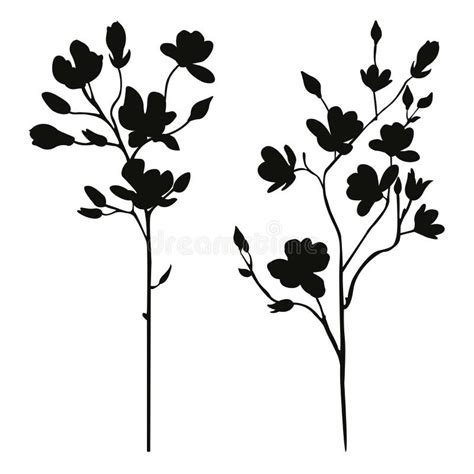 Floral Branches Spring Silhouette Set Stock Vector Illustration Of