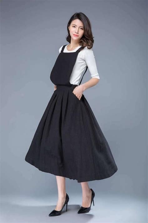 Linen Pinafore Dress Linen Dress Black Suspender Dress With Etsy