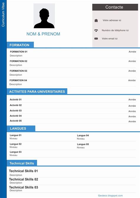 La structure de nos modèles cv. modele de cv vierge a remplir - Modèle et exemple de CV