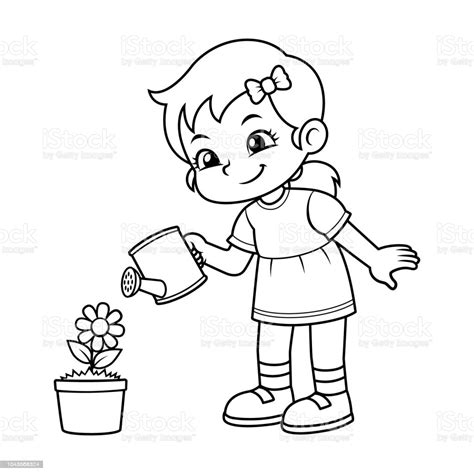 Vetores de Menina Regando A Planta Flor Bw e mais imagens de Aprender