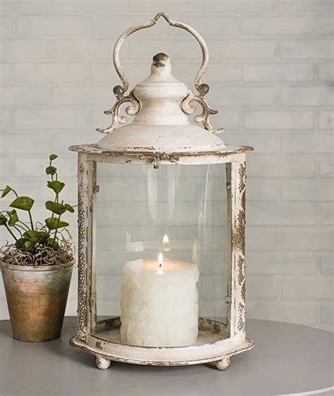 Distressed Ivory Oval Candle Lantern Home And Kitchen In