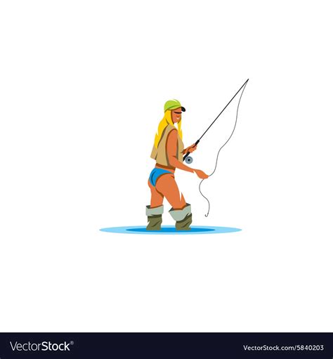 Woman Holding A Fishing Rod Sign Royalty Free Vector Image