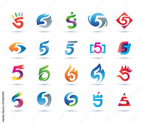 Set Of Abstract Number 5 Logo Vibrant And Colorful Icons Logos Stock