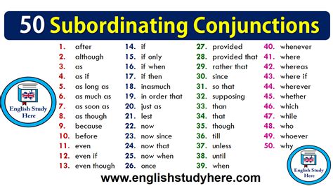 Learn english conjunctions with examples. 50 Subordinating Conjunctions - English Study Here