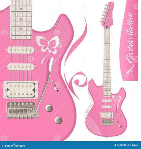 Very Detailed Illustration Of Pink Electric Guitar With Original Design