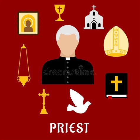 Catholic Priest With Religious Symbols Flat Style Stock Vector