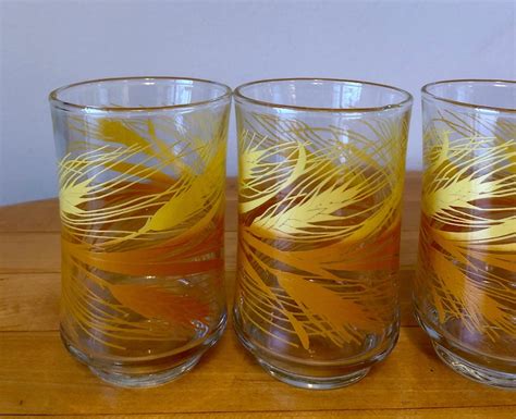 Libbey Golden Wheat Drinking Glasses Set Of Four 4 Small Libbey Juice Glasses Vintage 1970s Etsy