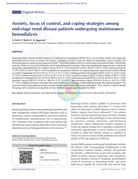 Pdf Anxiety Locus Of Control And Coping Strategies