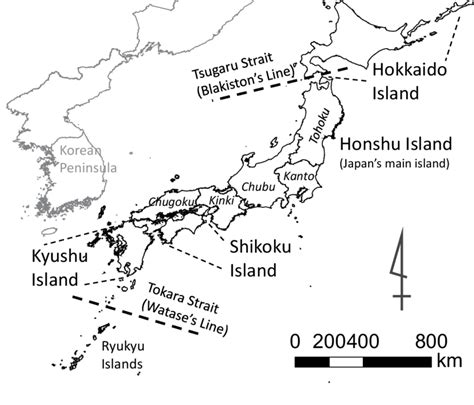 Map Of The Japanese Archipelago Showing The Chugoku Kanto Kansai