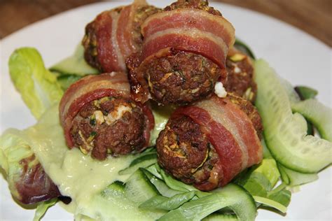 Meatballs Wrapped In Bacon With A Cream Cheese Filling Bacon Wrapped