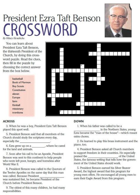 Lds Games Crossword Puzzles Ezra Taft Benson Relief Society