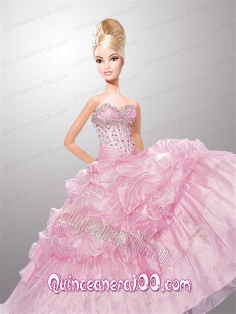 Baby Pink Quinceanera Dress For Barbie Doll With Pick Ups And Beading