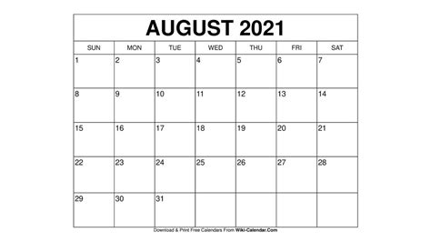 Printable August 2021 Calendar Templates With Holidays Wiki Calendar