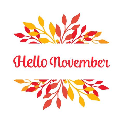 Template Of Card Hello November With Autumn Leaves Frame On White