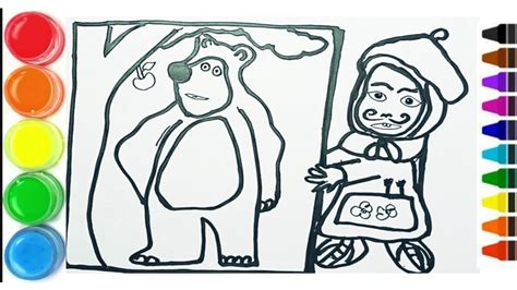 Cara Menggambar Masha And The Bear Dan Mewarnai Gambar Dengan Crayon Art Youtube