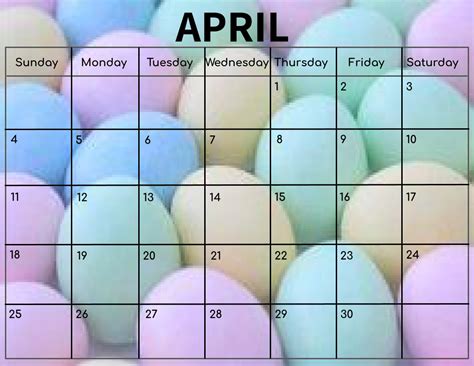 April Easter Calendar 2021 Etsy