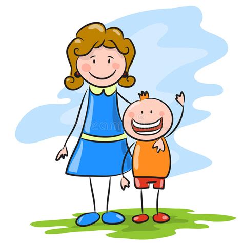Happy Cartoon Mother And Son Stock Vector Illustration