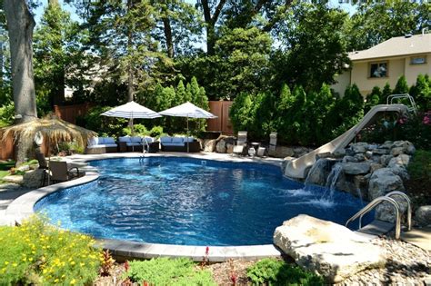 Small Sloping Backyard Fits Beautiful Oasis Long Islandny Pool