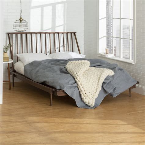 Solid Wood Modern Walnut Queen Spindle Bed By Manor Park Walmart Com