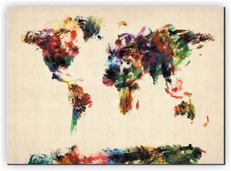 Huge Abstract Painting Map Of The World Canvas