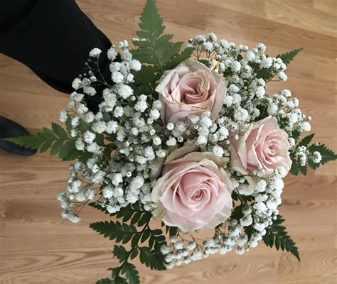 Pink Roses With Babys Breath Bridal Bouquet