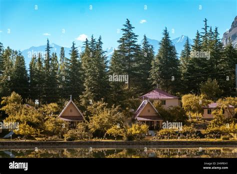 Beautiful View Of Resort Houses In An Autumn Park In Shogran Stock