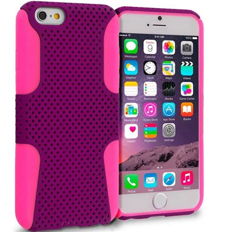 Hot Pink Purple Hybrid Mesh Hardsoft Case Cover For Apple Iphone 6