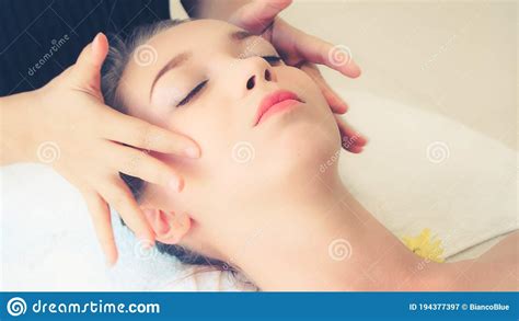Woman Gets Facial And Head Massage In Luxury Spa Stock Image Image Of Facial Center 194377397