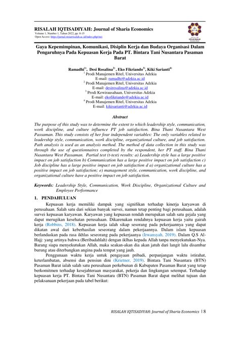 PDF Pengaruh Gaya Kepemimpinan Komunikasi Disiplin Kerja Dan Budaya