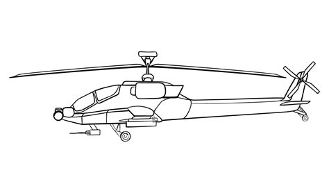 Military Helicopter Line Art Doodle Side View Vector Illustration