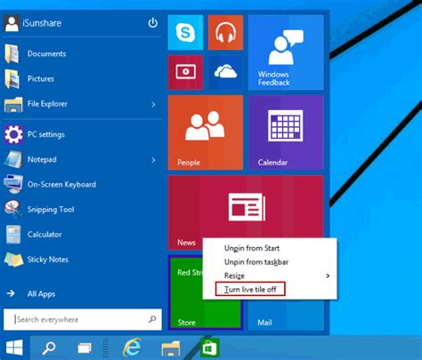 Turn On Or Turn Off Live Tile In Start Menu On Windows 10