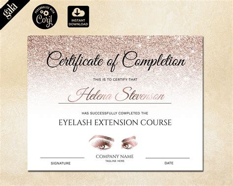 Certificate Of Completion Lashes Certificate Template Rose Gold