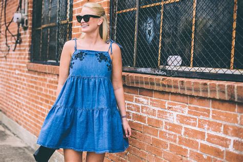 Denim Days The Style Scribe Embroidered Denim Dress 70s Vibe Denim Day Open Arms Scribe