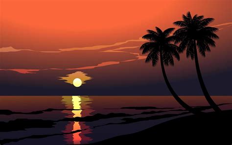 Beautiful Beach Sunset With Palm Trees 1308326 Vector Art At Vecteezy