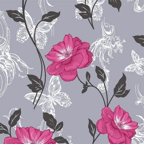 Flower Wallpaper Floral Paisley Modern Millie Grey Pink