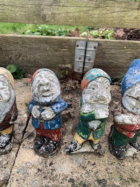 Vintage Concrete Garden Gnome Rare Snow White And The Seven Dwarfs