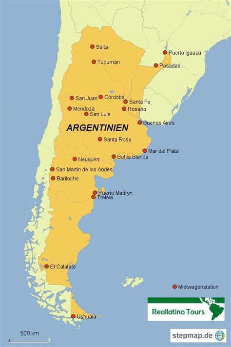 Karte von argentinien mit der hauptstadt buenos aires. Argentinien Mietwagenreisen