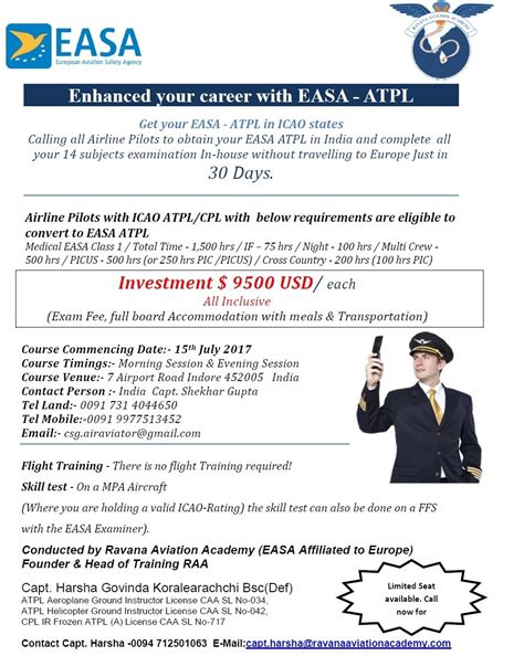 Airline Pilots To Obtain Your Easa Atpl In India