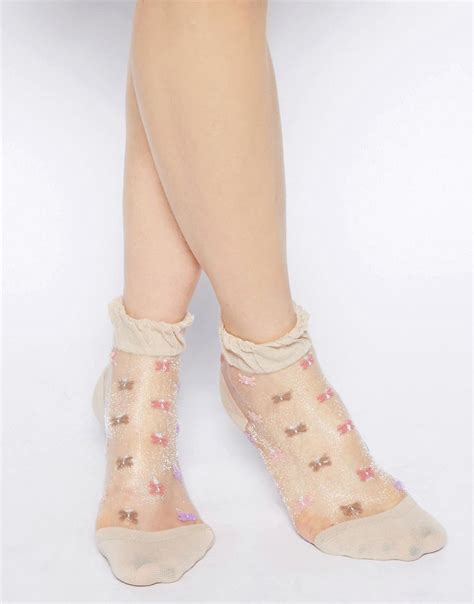 Asos Asos Sheer Floral Ankle Socks At Asos