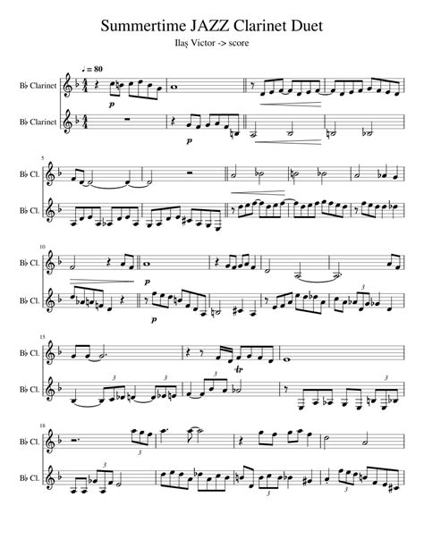 Summertime Jazz Clarinet Duet Ilaș Victorscore Sheet Music For