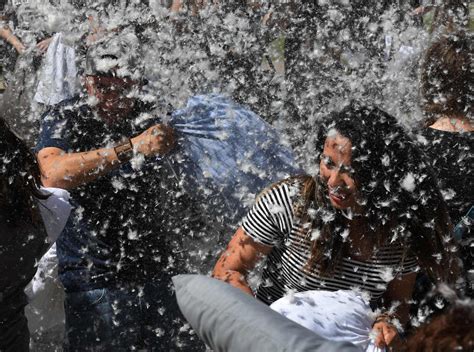Photos Pillow Fight Feathers Fly Around The Globe
