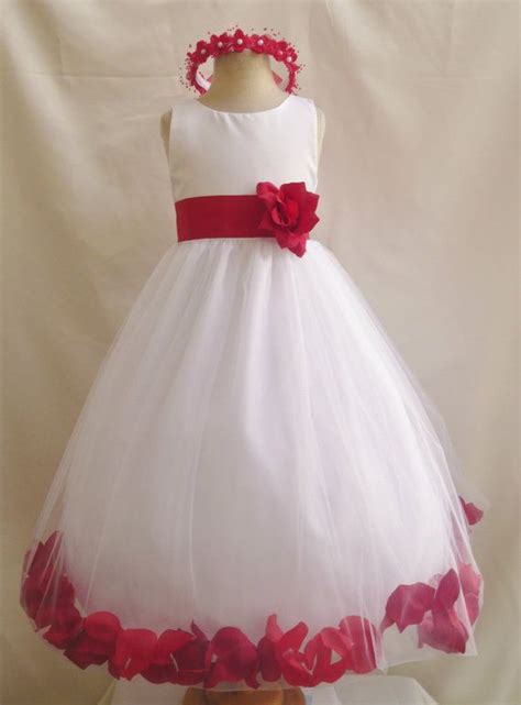 Flower Girl Dress White Rose Petal Dress With Red Cherry