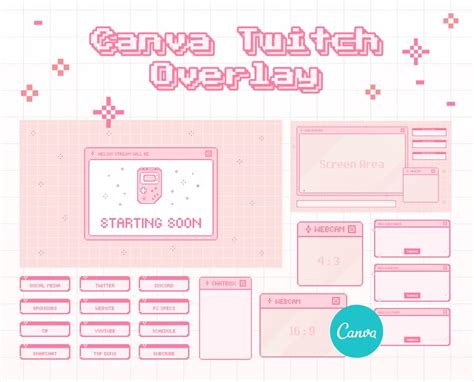 Canva Twitch Overlay Template Cute Pixel Window Overlay Etsy