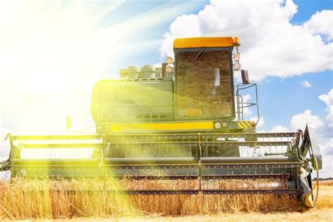 Combine Harvester Working On A Wheat Field Stock Photo Image Of