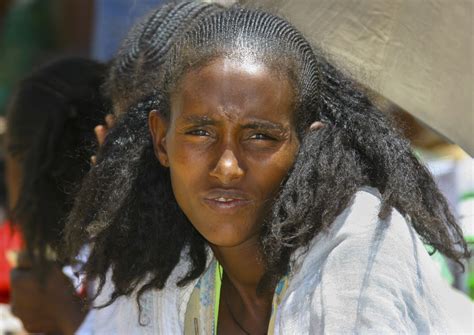 Woman With Traditional Hairstyle In Senafe Market Eritrea African