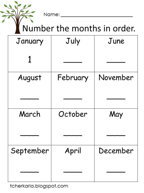 Months Worksheet Kindergarten