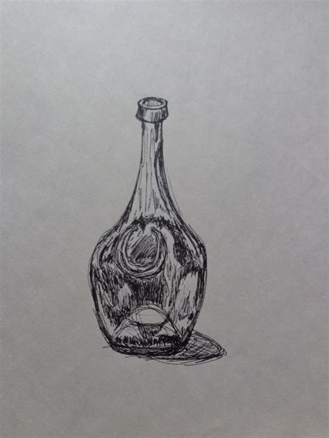 Print Glass Bottle Sketch Inked Pencil Drawing Wall