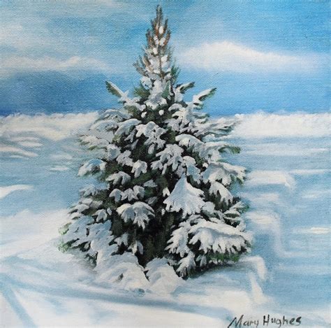 Snow Pine Tree Painting Original Art Etsy