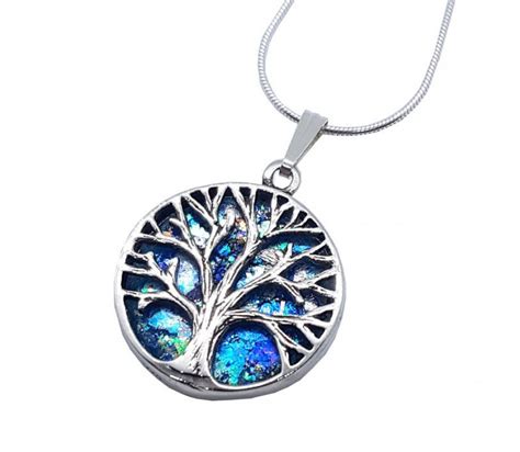 Roman Glass 925 Sterling Silver Tree Of Life Pendant Necklace Canaan