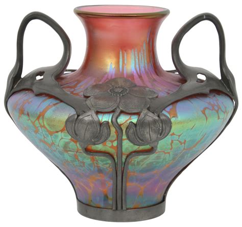 Lot Loetz Pewter Mounted Iridescent Glass Vase